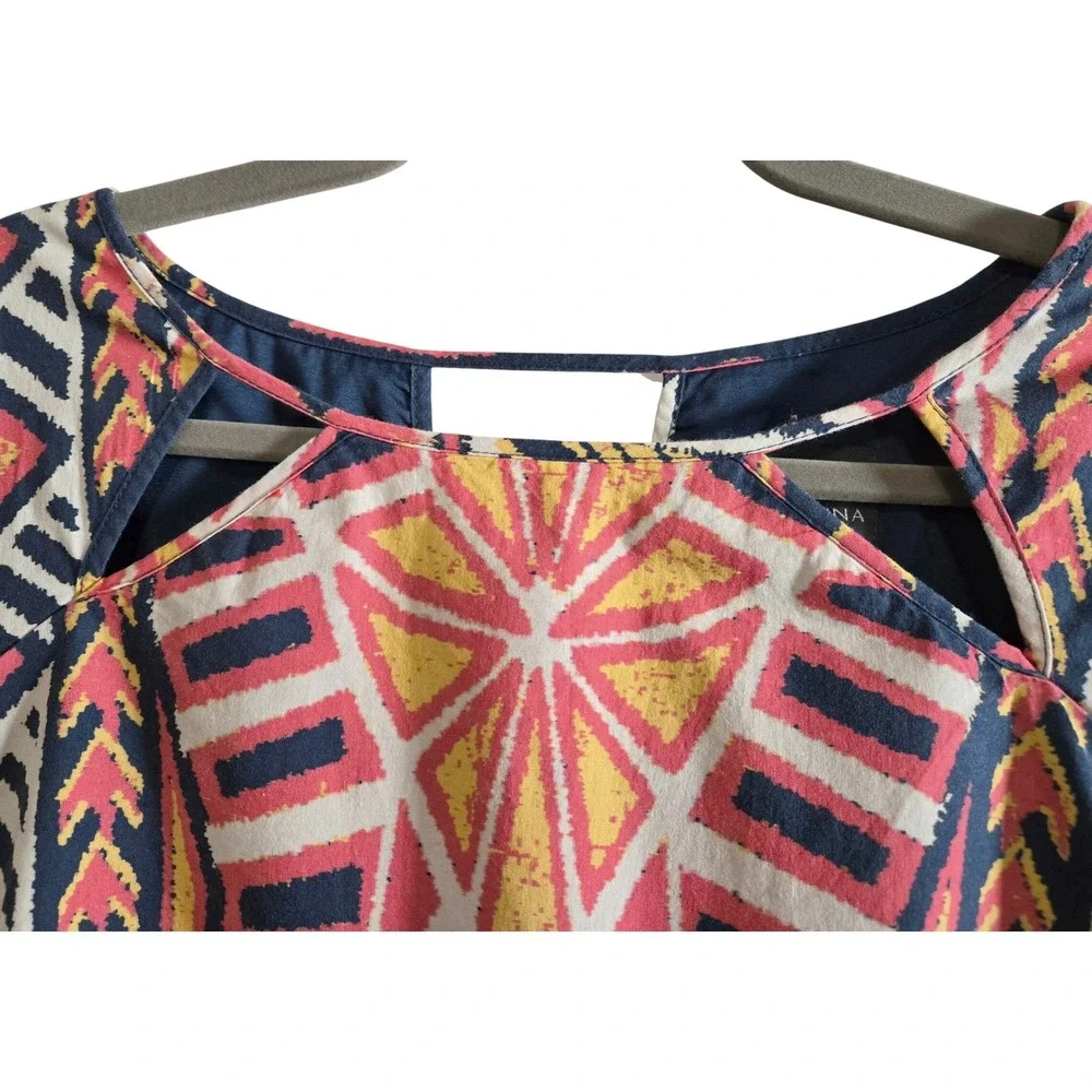 Adrianna Papell Chic Tribal Print Sheath Dress Geometric Cutout Cap Sleeve Sz 12